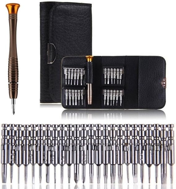 Orret Home 25 Parça Hassas Tornavida Seti, Deri Çantalı, Krom-Vanadyum Çelik, PC/Laptop/Telefon/Gözlük Tamir Seti, Torx/Düz/Yıldız Uçlu