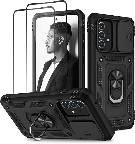 Jeylly for Galaxy A52/A52 5G Case with [2 Pack] Screen Protector, Black