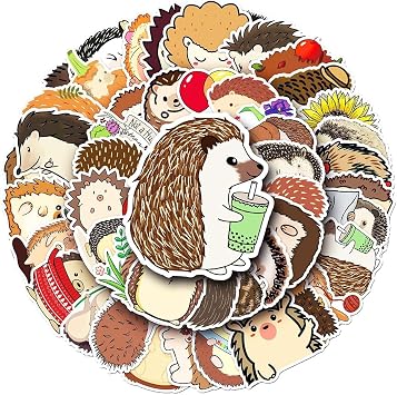 Cute Hedgehog Vinyl Stickers, 50 PCS Waterproof Animal Decals for Laptops, Scrapbooking, Notebooks, Water Bottles, Suitcases, Phones & DIY Decor