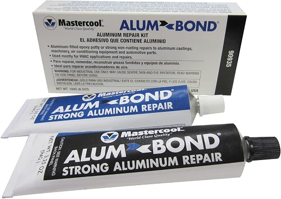Mastercool 90935 Alum Bond Aluminum Repair Compound High-Strength Aluminum-Filled Epoxy for Castings, Radiators, Tanks & Engine Components Machinable Metal Repair Solution