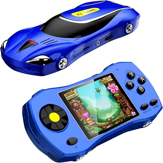 JXD 3-Inch HD Display Kid's Video Handheld Game conole with Cool Sports Car Design Preinstalled 250 64-Bit Games TV-Connectable Portable Children's Puzzle Game Toys Ideal Gift Choice