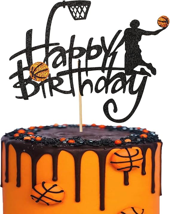 Basketball Cake Topper Happy Birthday Basketball Themed Cake Decoration for Men Sport Boys Birthday Party Sports Event Party Supplies