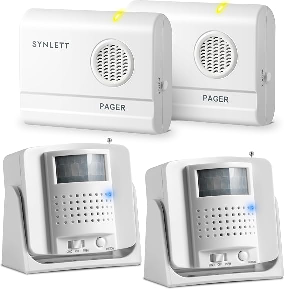 Bed Alarm 2 Caregiver Pagers with 2 Wireless Motion Sensors Alarm Indoor Fall Prevention for Elderly Monitoring Seniors Dementia Patients Seniors Home Door Chime