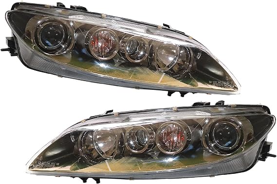 Front Headlight Assembly For 2006 2007 2008 Mazda 6,Left Driver+Right Passenger Side Replacement,Halogen Projector Headlamp Black Housing Clear Lens