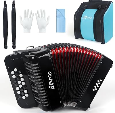 22 Key 8 Bass Accordion, Acordeones Para Adultos, Stable Pitch Polished 22 Key Accordions, Comfortable Sensitive to the Touch Button Accordion, Acordeon De Adulto Azul for Beginners with Bag Black