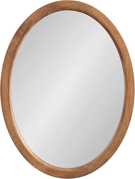 Kate and Laurel Hogan Farmhouse Oval Framed Wall Mirror; 18 x 24; Natural Rustic; Decorative Traditional Wood Mirror with Soft Curvature and Oval Shape