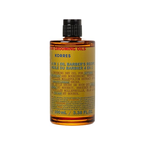KORRES Athenian Grooming 4-in-1 Mens Care Oil, Vegan Dry Oil, 3.38 Fl Oz | For Hair & Beard with Achillea Millefolium, Abyssinian, Almond & Olive Oils, Detangles, Softens, Silicone & Paraben Free