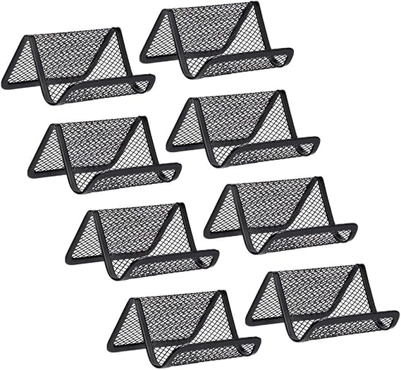 Rocutus 8pcs Business Card Organizer - Metal Card Holder, Desk Display - Black Mesh