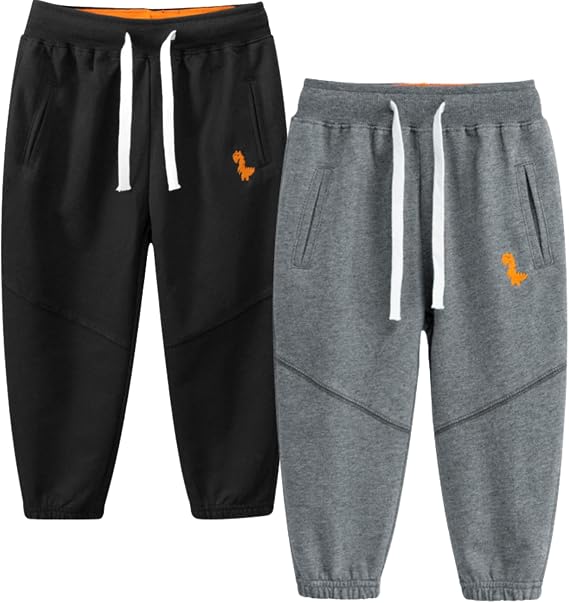 Boys Sweatpants,Toddlers Cotton Pull On Jogger Pants, Kids Elastic Waist Stretch Pants, 2-Pack