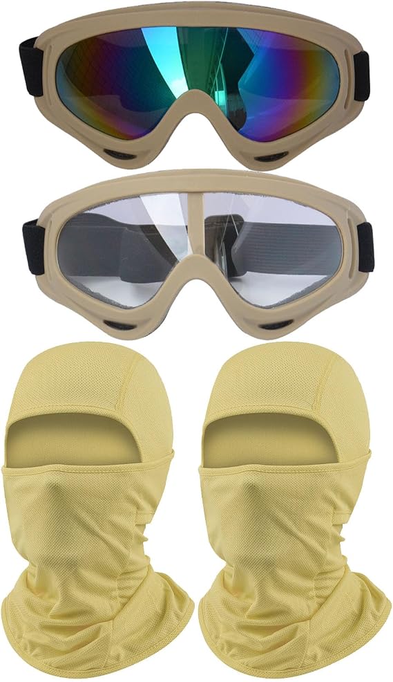 2Pcs Motorcycle Goggles with 2Pcs Balaclavas, Dirt Bike ATV Motocross Riding Racing Ski Goggle Safety Glasses