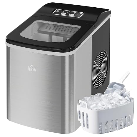 HOMCOM Ice Maker Machine Countertop 9 Cubes in 8 Mins 12KG in 24Hrs Black