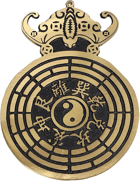 Respicefinem Lucky Bagua Pendant Brass Bat Theme Feng Shui Yin Yang Necklace Pendant Ancient Chinese Talisman Decorative Lucky Feng Shui Decoration for Wealth Fortune Key Ring