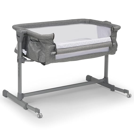 Delta Children Close2Me Bedside Baby Bassinet Sleeper with Breathable Mesh and Adjustable Heights - Lightweight Portable Crib, Grey