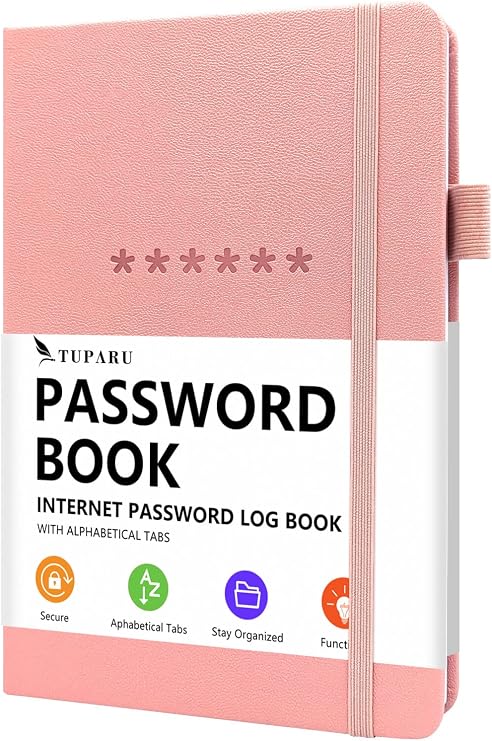 Password Book with Alphabetical Tabs Hardcover Internet Address & Password Organizer Password Keeper Notebook for Computer & Website 5.2 x 7.6" Log-in Password Journal w/Thick Paper (Pink)