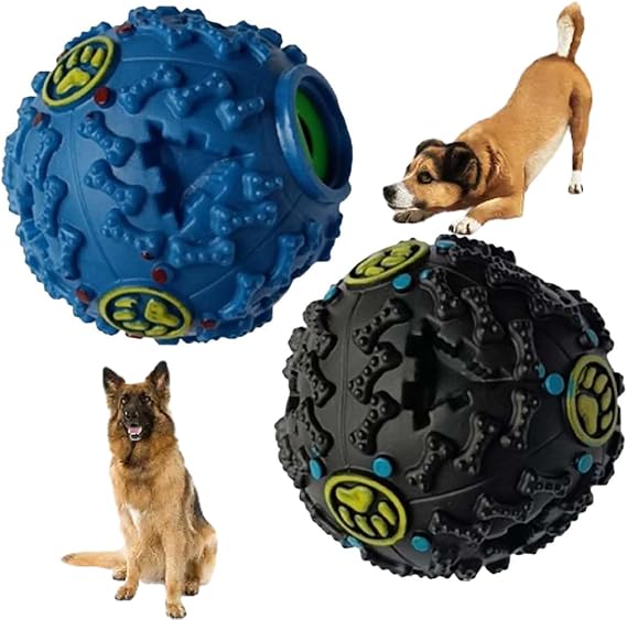 Interactive Dog Toys, Giggle Sound Dog Ball, Boredom Buster, Interactive Dog Toys for Small & Large Dogs (Black+Blue, Large)