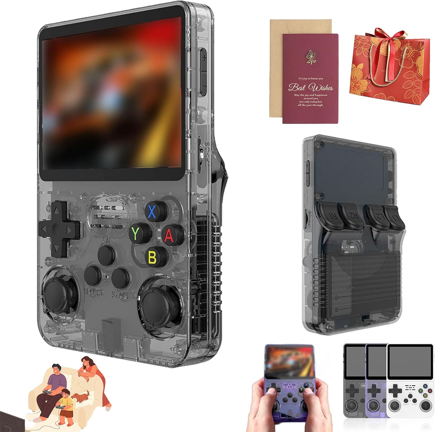 Keyboy - 2025 New Keyboy Game Console R36S, Portable Mini Retro Handheld Console, Built-in 20000 Games, 3.5 HD IPS Display, for Boys & Girls Black-128G