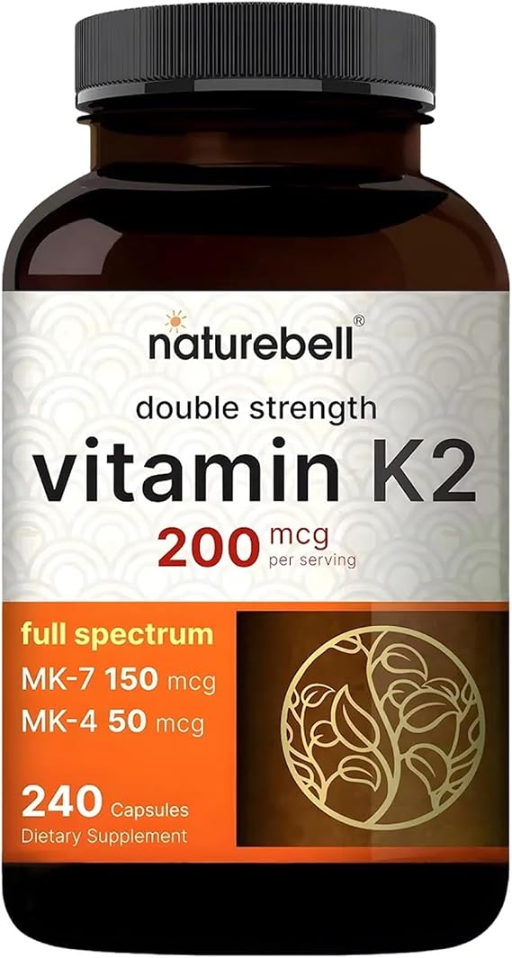 NatureBell Vitamin K2-240 Capsules - 200mcg Double Strength MK-7 & MK-4 Complex - Heart, Bone & Immune Health Support* - Complete K Vitamins Formula
