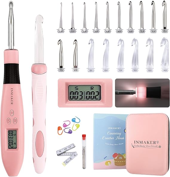 INMAKER Light up Crochet Hook Set, 18in1 Lighted Crochet Hook Set