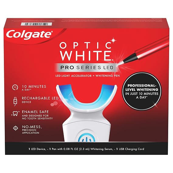Colgate Optic White Pro Series Whitening Kit, Teeth Whitening Pen and LED Tray, Professional-Level Whitening Set, Rechargeable