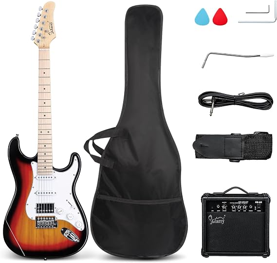 GLARRY Electric Guitar, 39" Full Size Electric Guitar Kit with HSS Pickup Coil Split for Beginner, 20W Amp and Accessories Pack Guitar Bag (Sunset)