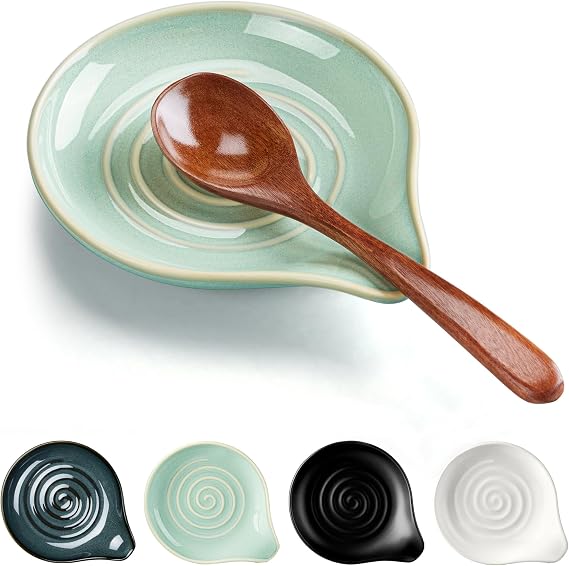 HaWare Spoon Rest for Stove Top, 5.1" Ceramic Spoon Holder, Sage Green