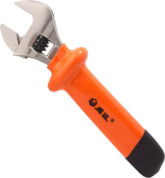 8" Heavy Duty Insulated Electrician Adjustable Wrench Cushion Grip And Nickel-Plated Surface Anti-Rust