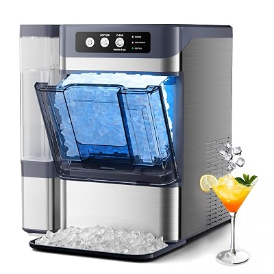 Nugget Ice Maker Countertop, 44Lbs24H with 0.8 Gallon Tank Pebble Ice Maker, Self-Cleaning Pellet Ice Machine Ready in 5-10min, Nugget Ice Machine for KitchensHomeOffice