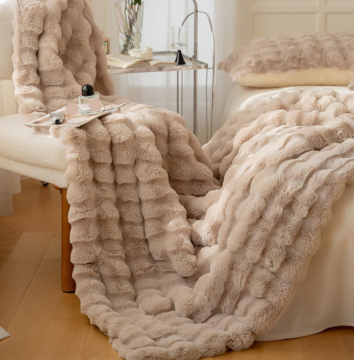 Fluffy Blanket, Single, For Winter, Thick, Fluffy Blanket, 2-Piece Set, Plush Blanket, Warm, Blanket, Soft, Bedspread, Fluffy, Bedspread, 39.4 x 63.0 inches 100 x 160 cm, Soft Touch, Warm