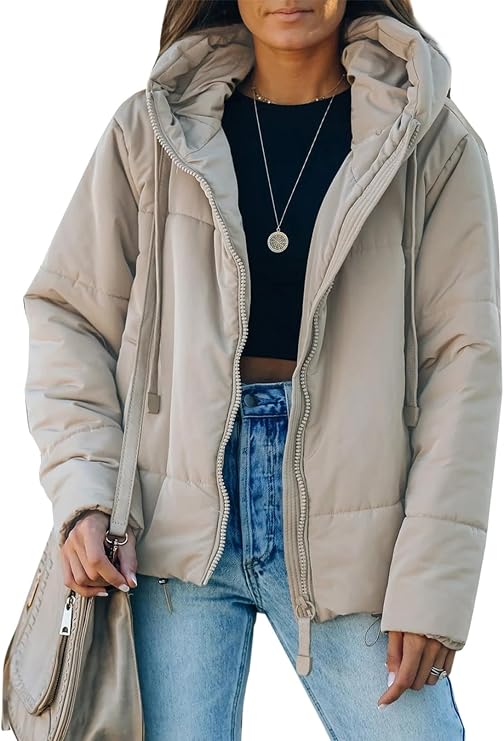 Dokotoo Womens Winter Clothing Full Zipper Hooded Puffer Jacket Short Coat | Side Pockets, Adjustable Hem, Zip Up, Wind Resistant, Winter Coats for Women, Warm Quilted Jackets, Lightweight Warmth