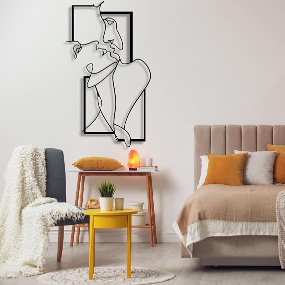 ICEWQOQU Women And Men Metal Wall Decor, Women And Men Metal Wall Art, Line Art Wall Decor, Couples Wall Art for Bedroom, Living Room, Bathroom (19.6" x 11.4" / 50 x 29 cm, black)