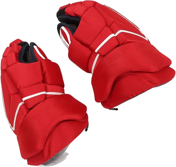 Red Ice Hockey Gloves, Excellent Grip Breathable Adult Ice Hockey Gloves Curved Thumbs for Sports