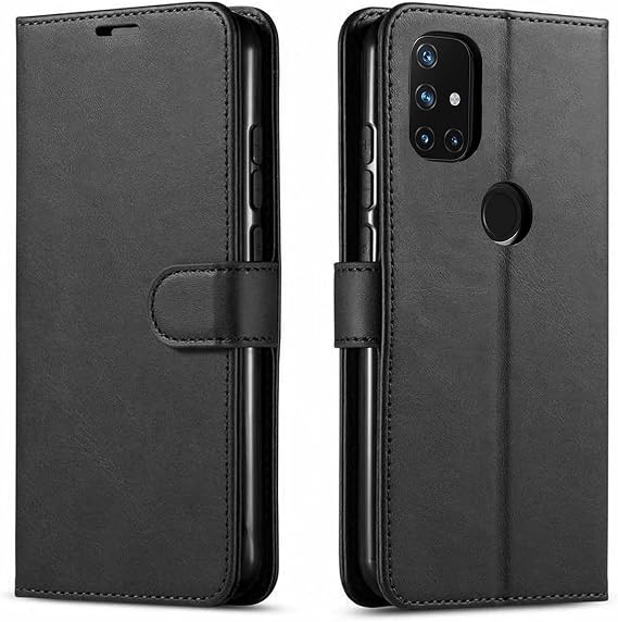 STARSHOP Compatible with OnePlus Nord N10 5G Case, [Not Fit Nord N100 / Nord 5G] with [Tempered Glass Protector Included] Leather Wallet Phone Cover with Pocket Credit Card Kickstand -Dark