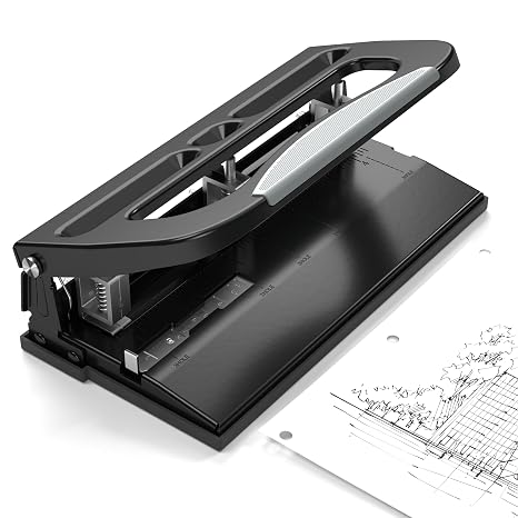 3 Hole Punch, Adjustable 2-3 Hole Puncher for Binder, Desk Heavy Duty 3 Ring Hole Punch, 40 Sheets Capacity for Office School Paper File Folder, Alignment Ruler