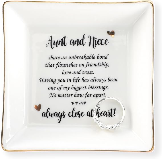 HOME SMILE Mother's Day Aunt Gifts from Niece,Aunt and Niece Gifts,Ceramic Jewelry Dish Tray for Aunts BirthdayValentine's,Thanksgiving,Xmas-Aunt and Niece Share an Unbreakable Bone