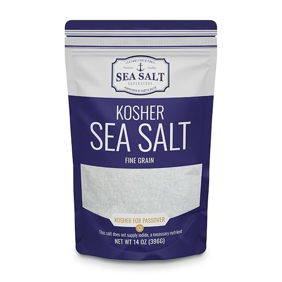 Sea Salt Superstore Fine Grain Kosher Sea Salt, Table Shakers, 14 oz Bag
