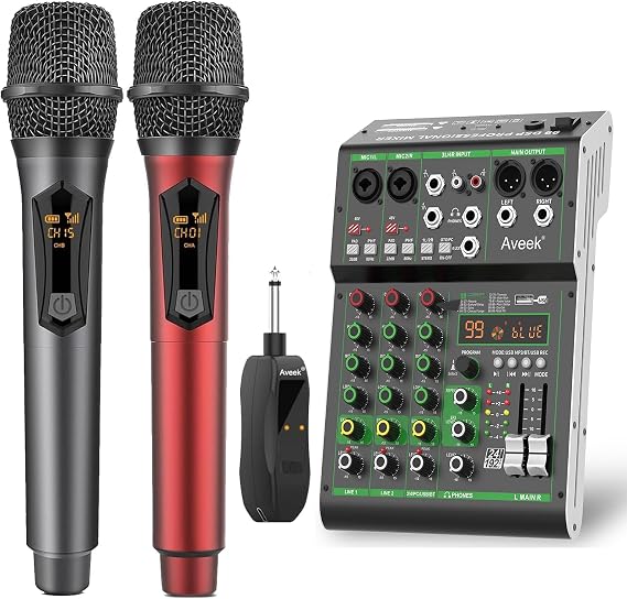 Aveek Wireless Microphone & 4 Channel Audio Mixer