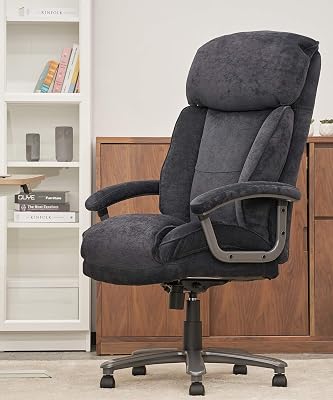 CLATINA Big and Tall Executive Office Chair Ergonomic with Upholstered 400lbs High Capacity Swivel Adjustable Height Thick Padding Headrest and Armrest for Home Office Beige Black