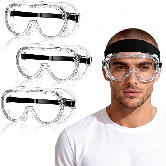 3 PCS Safety Goggles, Clear Protective Goggles Anti Fog Scratch Safety Glasses Resistant Eye Protection for Home Lab Workplace and Outdoor Use