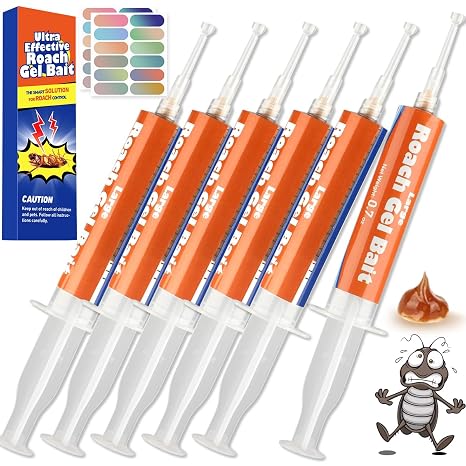 Large Roach Killer Gel Bait 6 Pack, Fast-Acting Roach Repellent Indoor Cockroach Infestation Elimination, Long-Lasting Nest Destroyer with No-Mess Formula & Placement Stickers