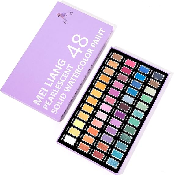 Watercolor Paint Set with 48 Metallic Colors, Full-Pan Pearlescent & Glitter Paints, Highly Pigmented, Vibrant Shimmer, Removable Pans, Perfect for Beginners, Artists & All Skill Levels
