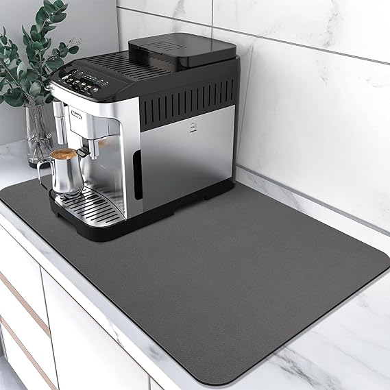 Coffee Mat Super Absorbent Drying Mat Coffee Bar Accessories Match with Waterproof Rubber Backing Fit Under Coffee Maker Coffee Machine (Dark Gray, 30×50cm)