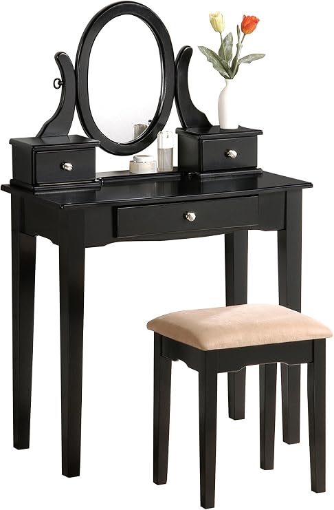 Bobkona Abana Vanity Set with Stool, Black