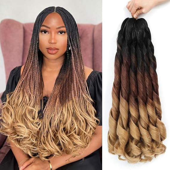 GetGal french curl braiding hair 22 inch 8 pack Spiral Curlloose wavy bouncy braiding hair Pre Stretched Light Blonde braiding hair for French Curls corchet braids Synthetic Hair extension 1B/30/27