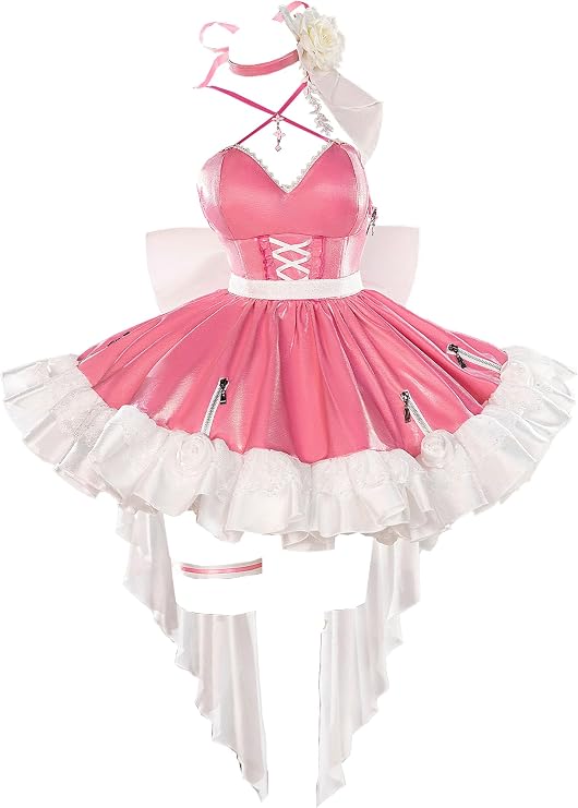 Miccostumes Women's Adult Anime Game, Goddess Style, Cute, Cute, Cool, Sexy Costume, Cosplay, Sleeveless, V-Neck Dress, Dress, Costume, Transformation, Costume Set, Pink