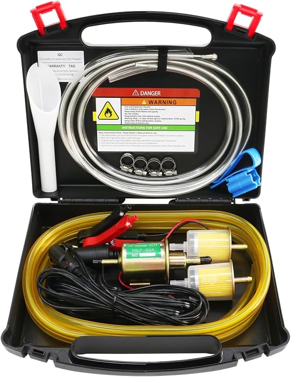 12V Fuel Transfer Pump Set, Electric Fuel Pump Complete Kit Upgraded Carrying Case, Moves Up to 30 Gallons Of Gas or Diesel Per Hour, Great for Vehicles, Boats, Gasoline, Diesel