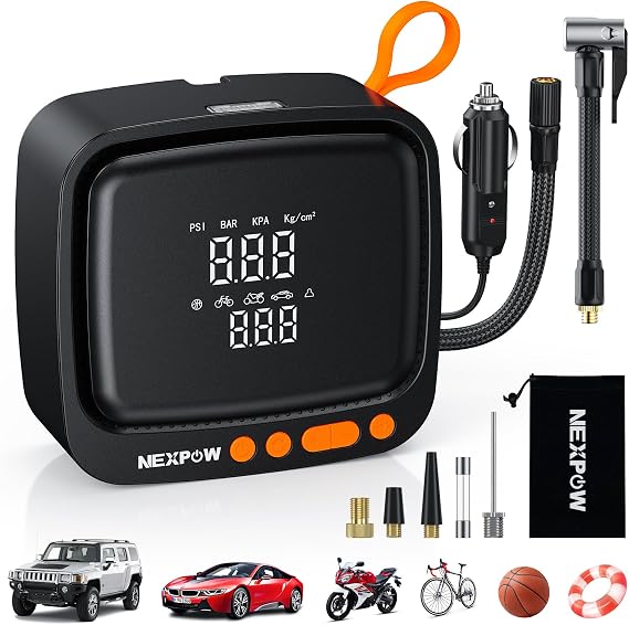 NEXPOW Tire Inflator Portable Air Compressor, 150PSI 12V DC, Orange