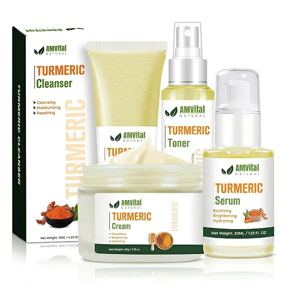 AMVital Turmeric Skincare Bundle Cleanser, Toner, Cream & Serum for Radiant, Even-Toned Skin