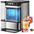 Chewable Crunchable Countertop Nugget Ice Maker,with Side Water Tank,41 Lbs in 24 Hours, Self-Cleaning, One-Click Operation, Stainless Steel,Ideal for Parties, Kitchens, Bars, Offices