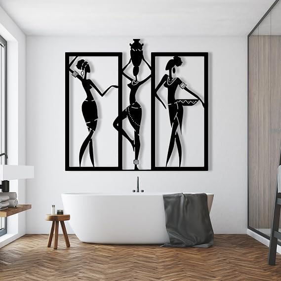 African Women Metal Wall Decor, African American Bedroom Art, Woman Figure Art Livingroom Home Decoration, Metal Wall Art, Housewarming Gift, Metal Art Wall Decor (32" x 30" / 81 x 75 cm, black)