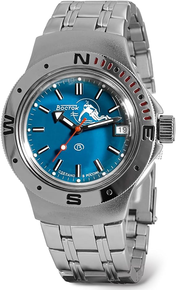 VOSTOK | Classic Amphibian Automatic Self-Winding Russian Diver Wrist Watch | WR 200 m | Fashion | Business | Casual Men's Watches | Model 060059 Steel Bracelet, Diver